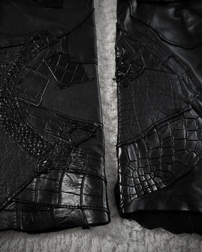 Yasuyuki Ishii Crocodile Leather Patchwork Flared Pants