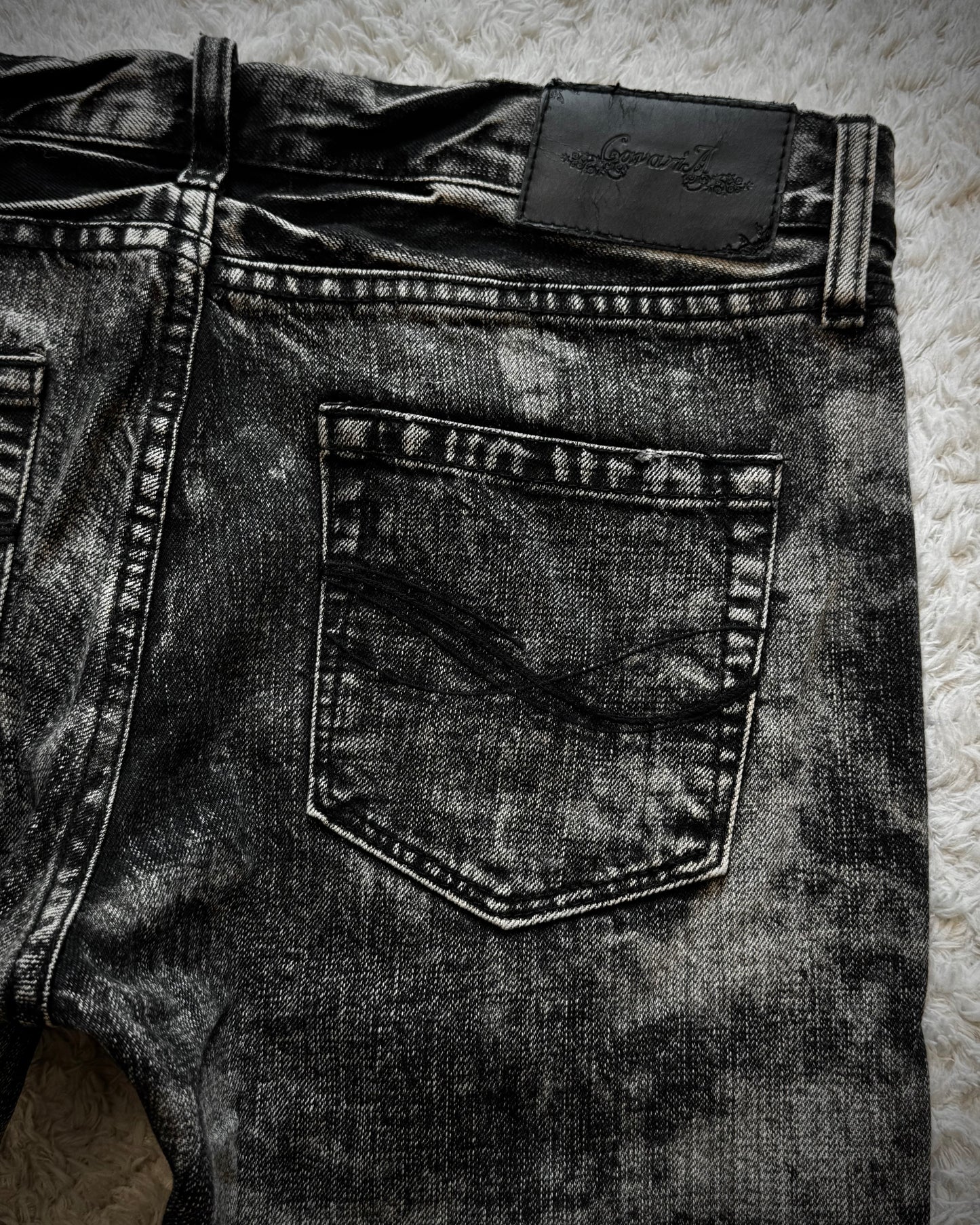CavariA Ash Clawmarks Washed Studded Flared Jeans