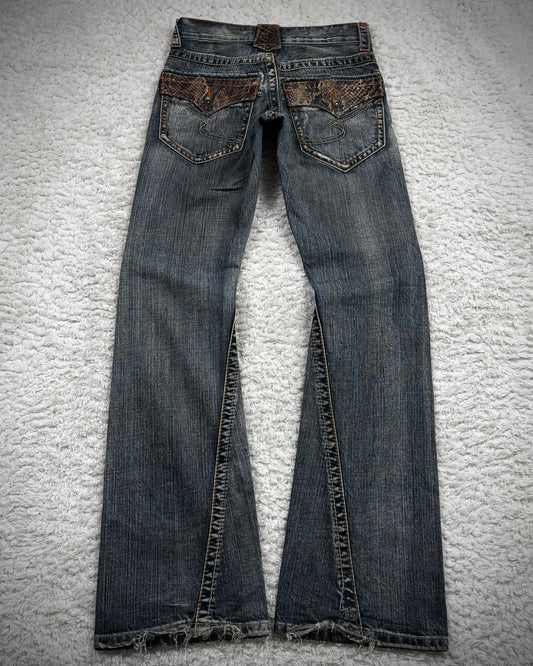 Semantic Design Python Detailed Spiral Flared Jeans