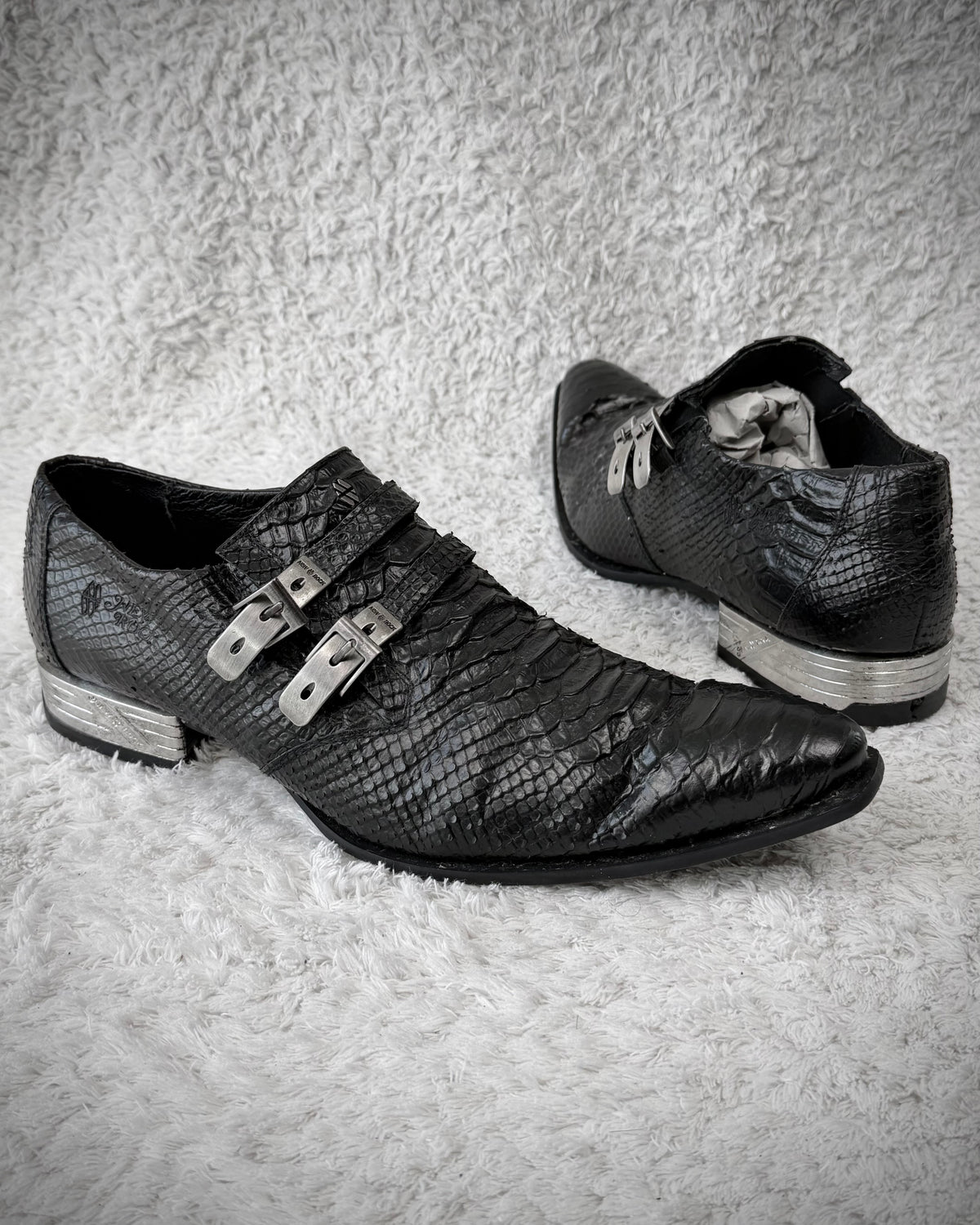 New Rock Python Textured Steel Heel Leather Boots
