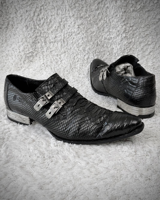 New Rock Python Textured Steel Heel Leather Boots