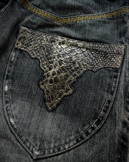 Semantic Design Python Detailed Sword Knee Bootcut Jeans