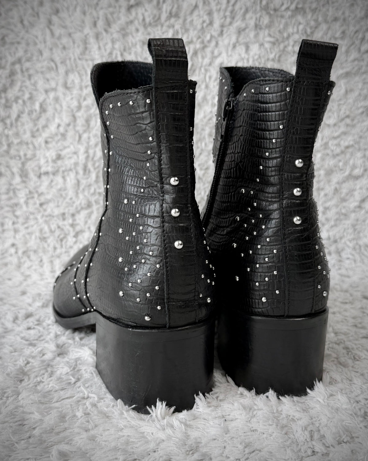 Sacha Reptile Textured Studded Leather Boots