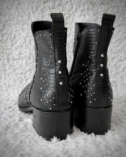 Sacha Reptile Textured Studded Leather Boots