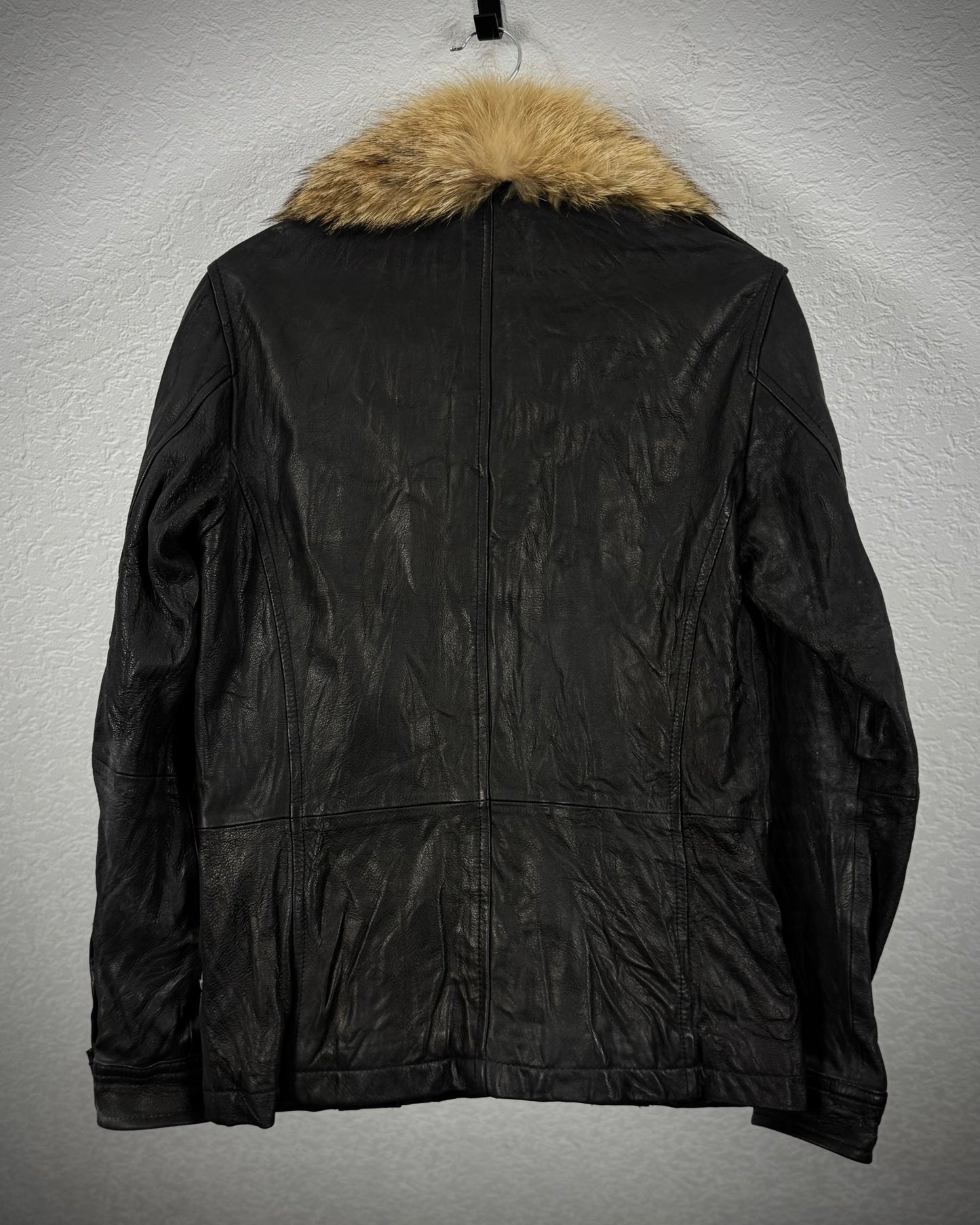 Edge Rupert Fur Collar Textured Leather Jacket
