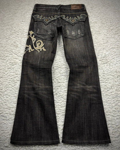 Tornado Mart Tribal Embroidery Spiral Flared Jeans