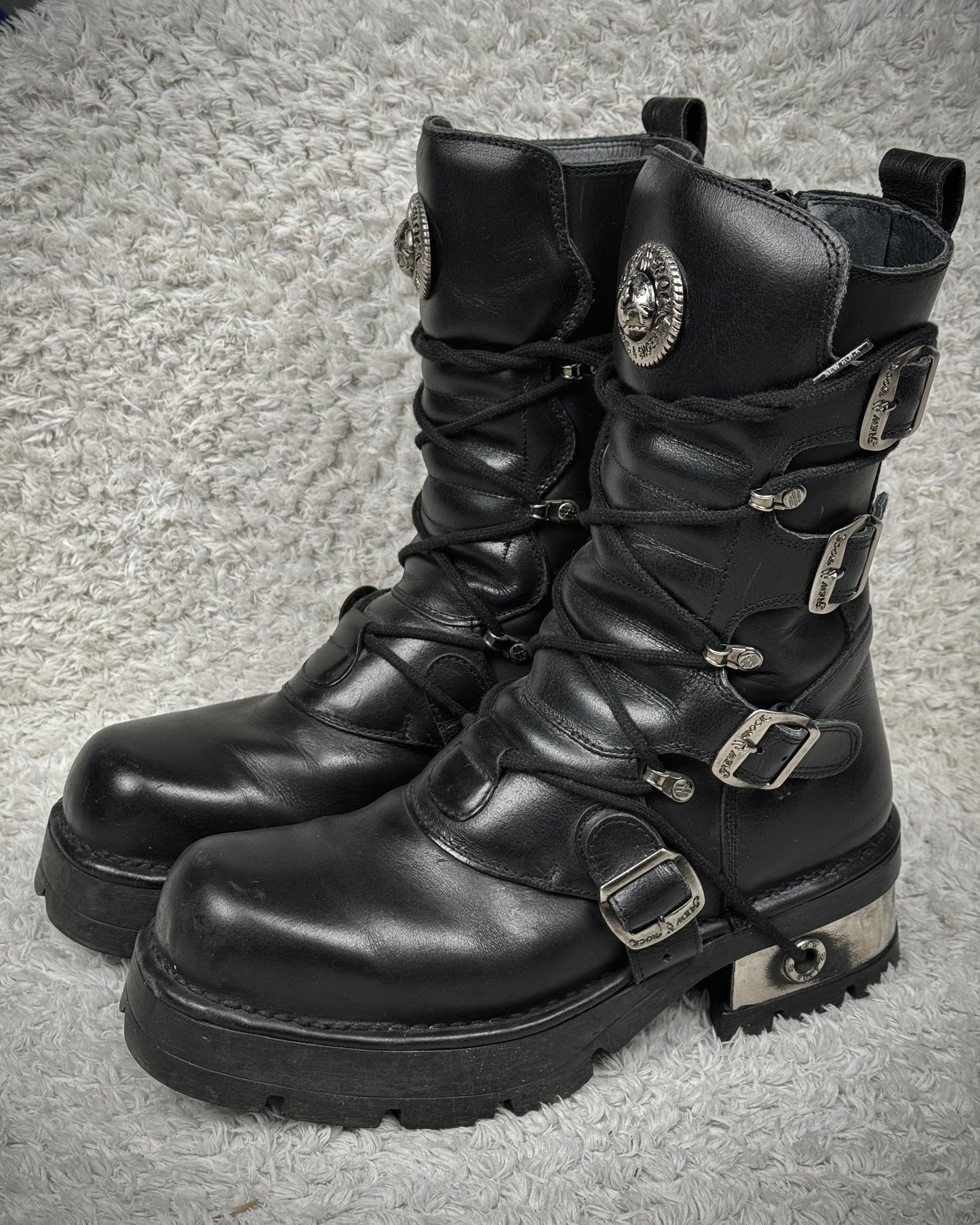 New Rock Laced Steel Heel Leather Boots