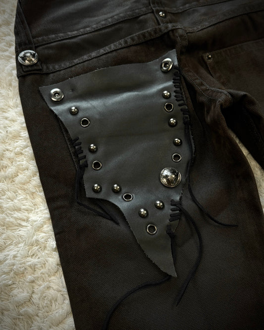 Cook Jeans Raw Cut Flap Attachment Whiskered Flared Pants