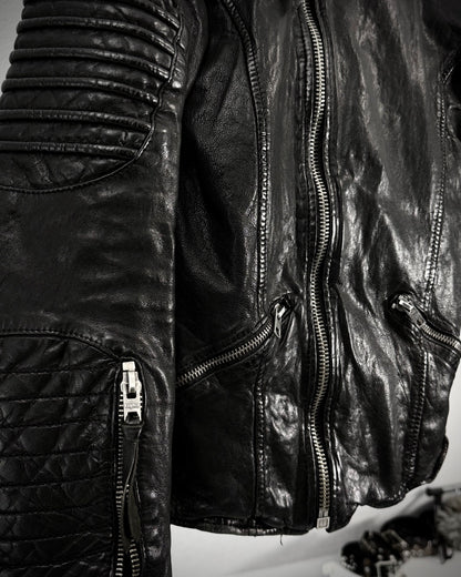 Tigha Ribbed Leather Biker Jacket
