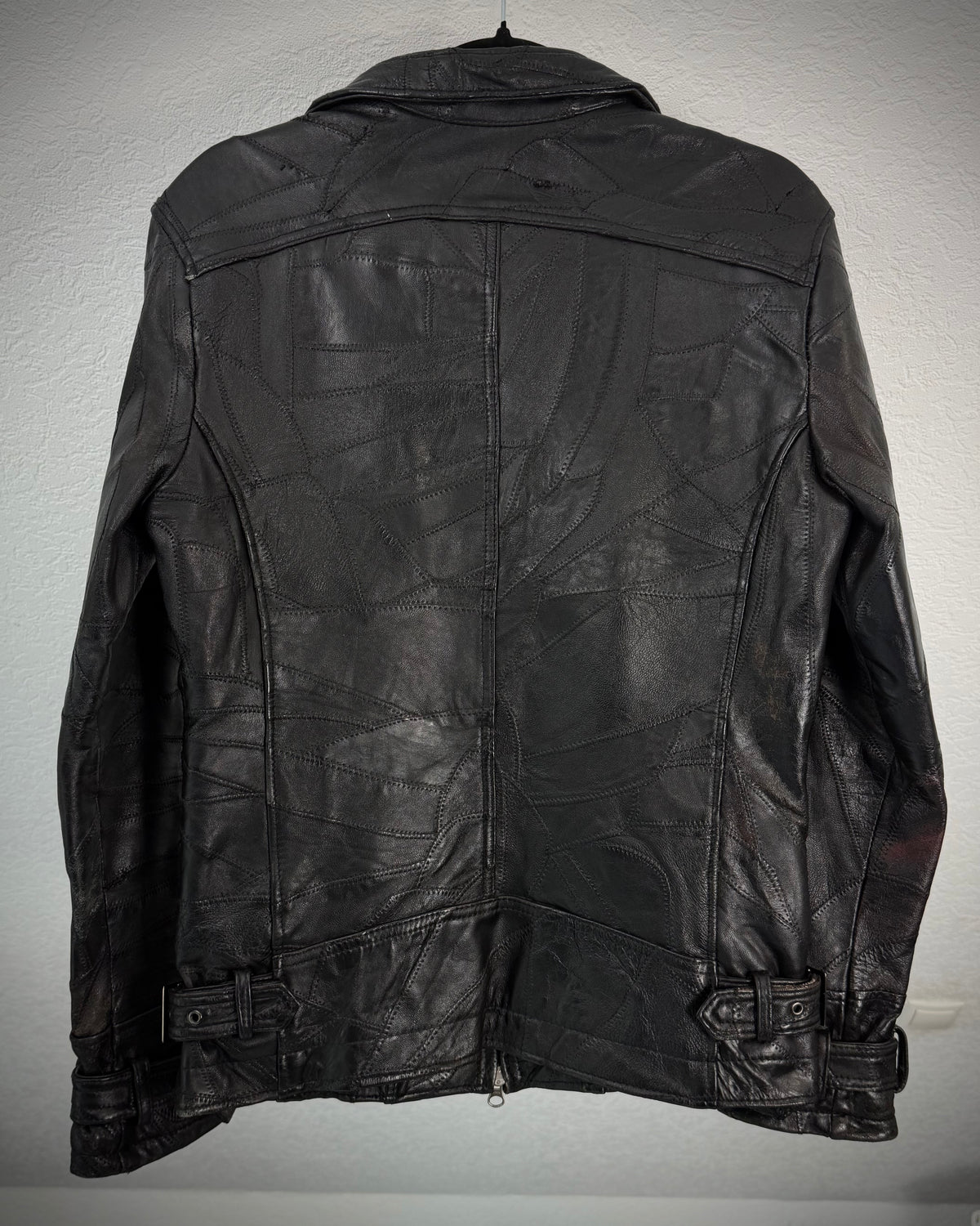 Semantic Design Scar Stitched Leather Patchwork Jacket