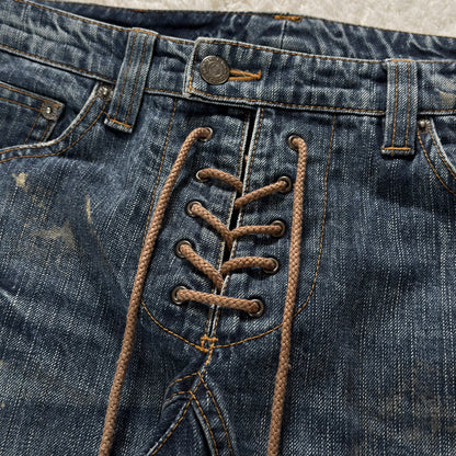 Tornado Mart Gold Splatter Flared Lace Up Jeans