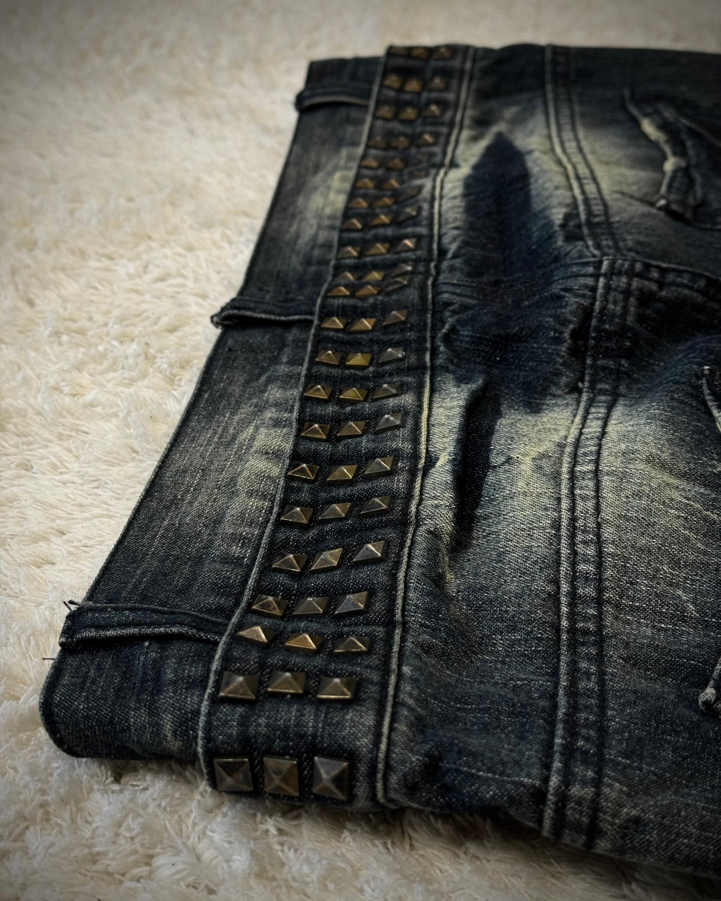 Black Baccara Double Waisted Studs Repaired Bootcut Jeans