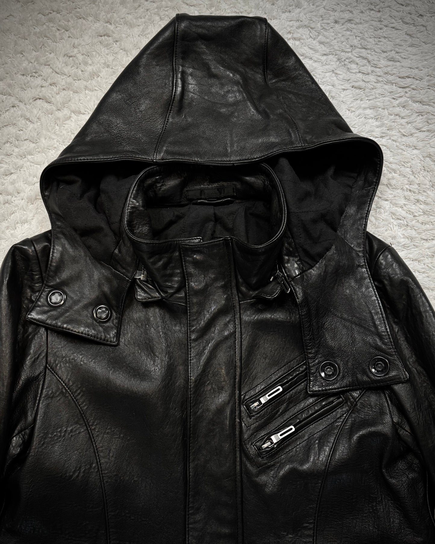 CAV-000 Hooded Textured Leather Jacket