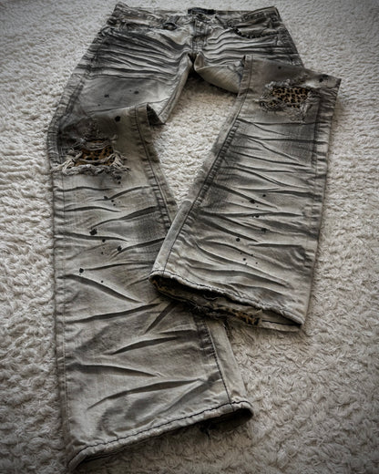 CavariA Leopard Repaired Clawmarks Bootcut Jeans