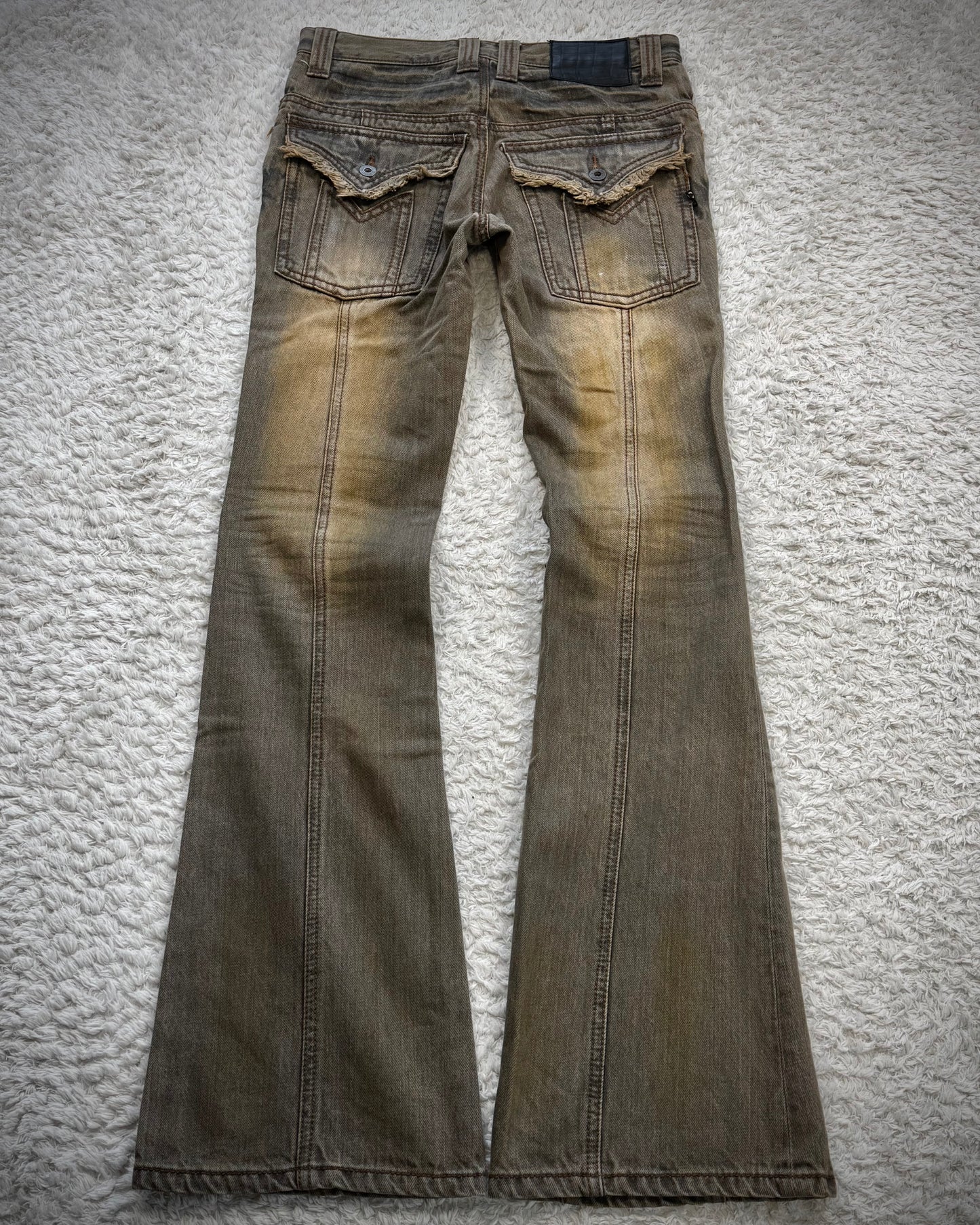 Morgan Homme Fringed Mud Washed Flared Jeans