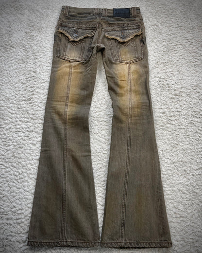 Morgan Homme Fringed Mud Washed Flared Jeans