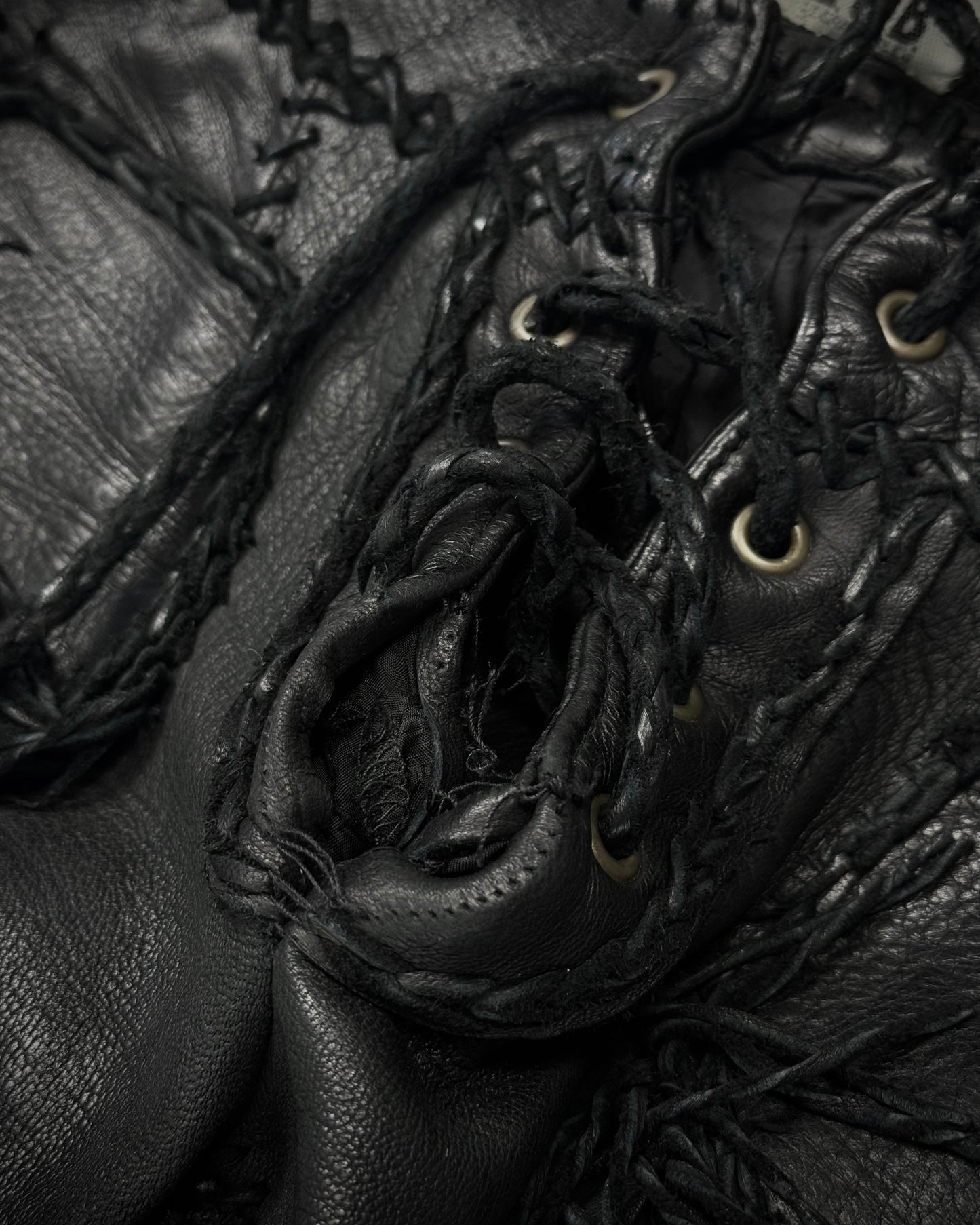 L.G.B. “Carlos” Fringed Scar Stitched Lace Up Flared Leather Pants