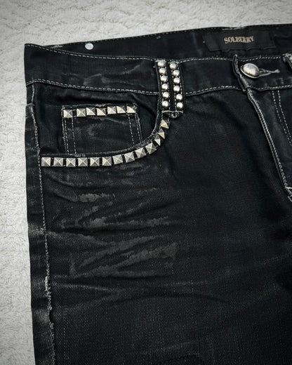 Solberry Studded Pierced Waxed Bootcut Jeans