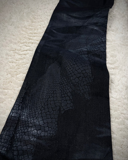 Tornado Mart 3D Python Coated Whisker Waxed Flared Jeans