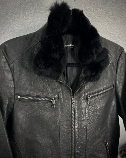 Tornado Mart Crocodile Textured Leather Fur Jacket