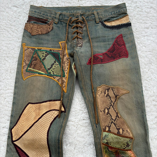 IfSixWasNine „Crazy Mexican“ Snakeskin Flared Lace-Up Jeans