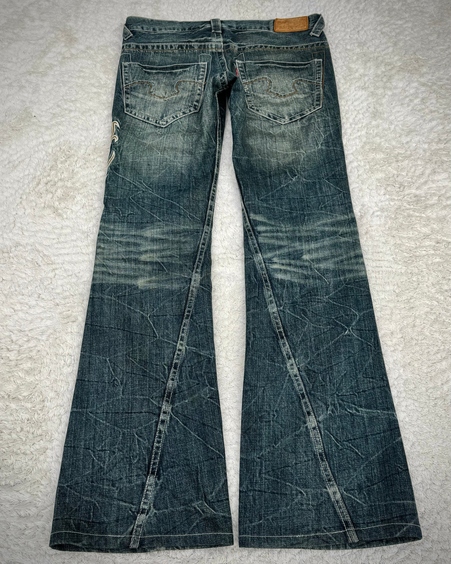Tornado Mart Tribal Tattoo Embroidery Spiral Flared Jeans