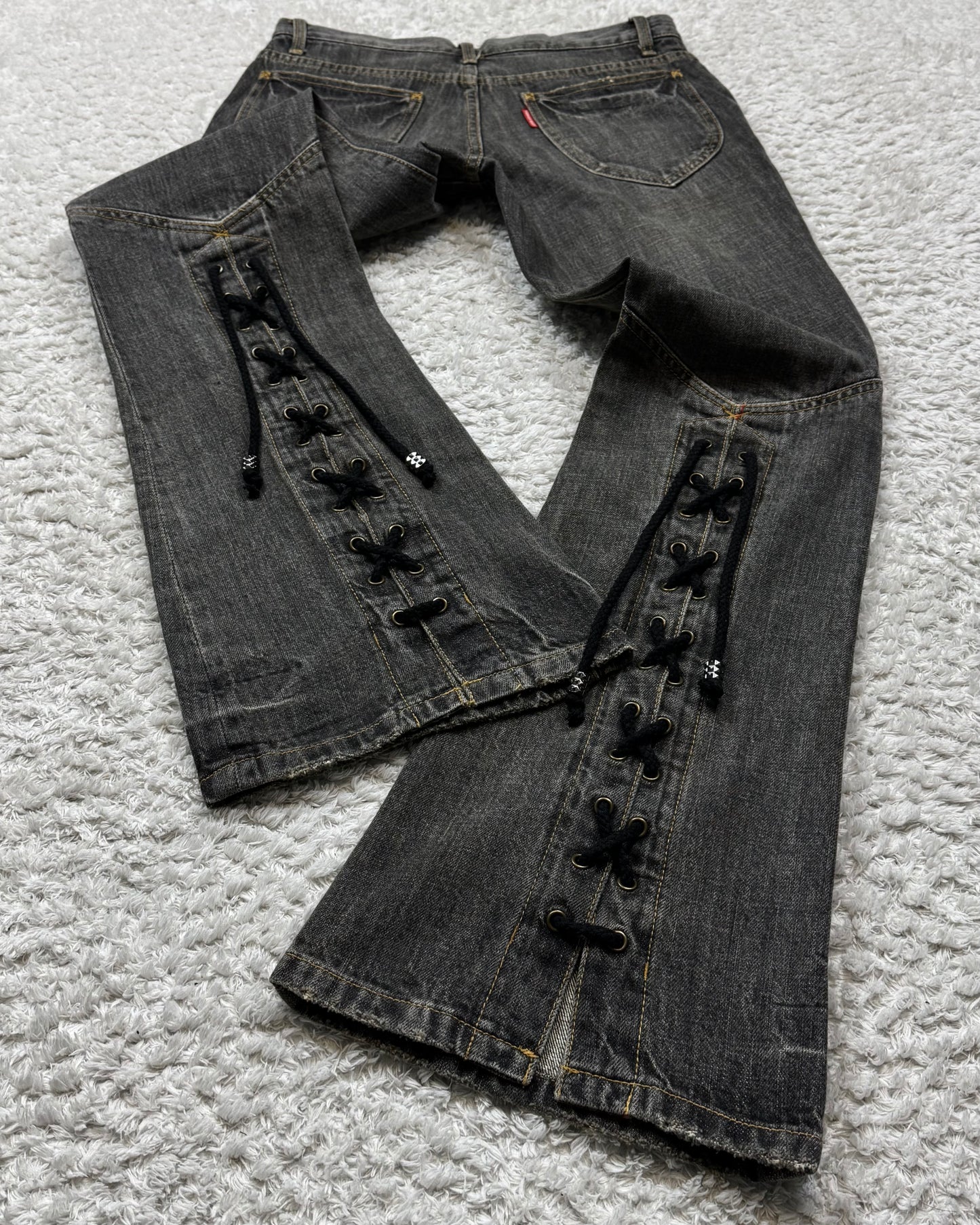 Tornado Mart Studded Backlace Up Flared Jeans