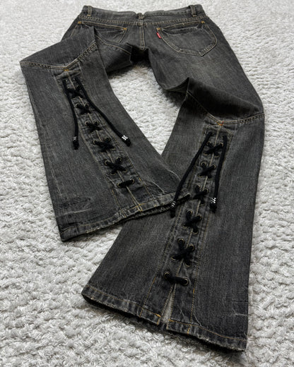 Tornado Mart Studded Backlace Up Flared Jeans