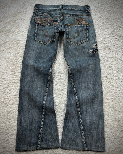 Semantic Design Python Pocket Detailed Spiral Flared Jeans