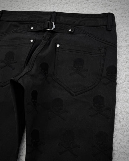 Semantic Design Skull Embroideries Waxed Bootcut Pants