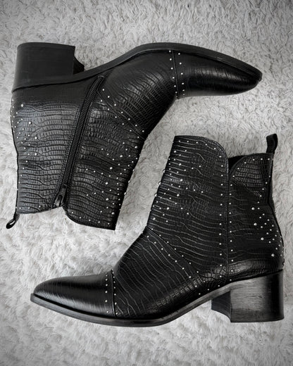 Sacha Reptile Textured Studded Leather Boots