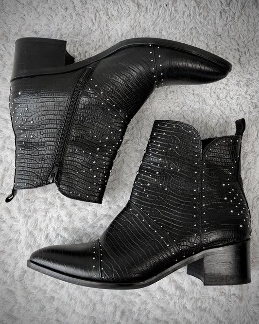 Sacha Reptile Textured Studded Leather Boots