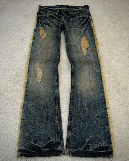Midas Fringed Gold Splatter Distressed Bootcut Jeans