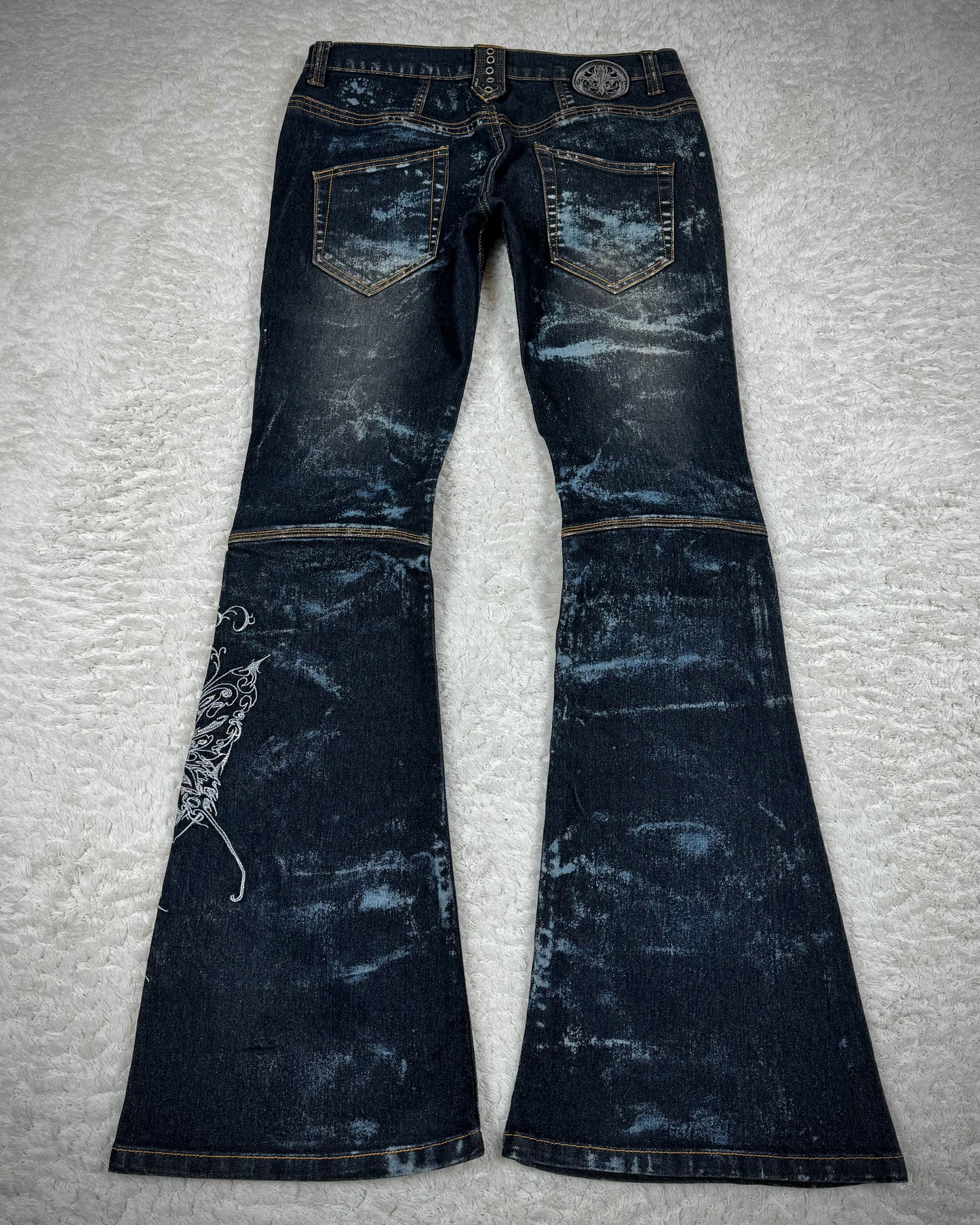 Sixh Tribal Tattoo Embroidery Flared Jeans