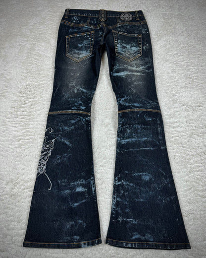 Sixh Tribal Tattoo Embroidery Flared Jeans
