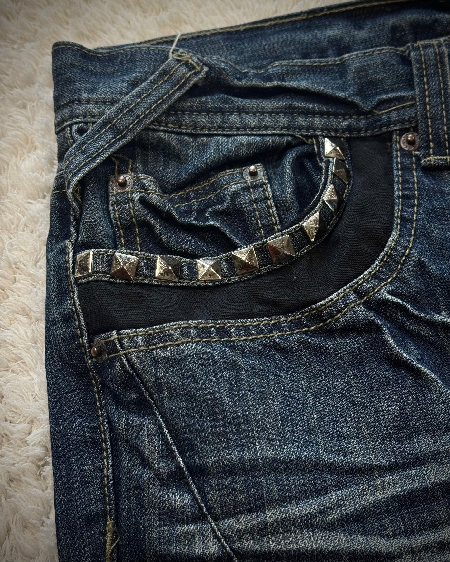 Black Crown Tribal Embroidery Studded Flared Jeans