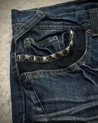 Black Crown Tribal Embroidery Studded Flared Jeans