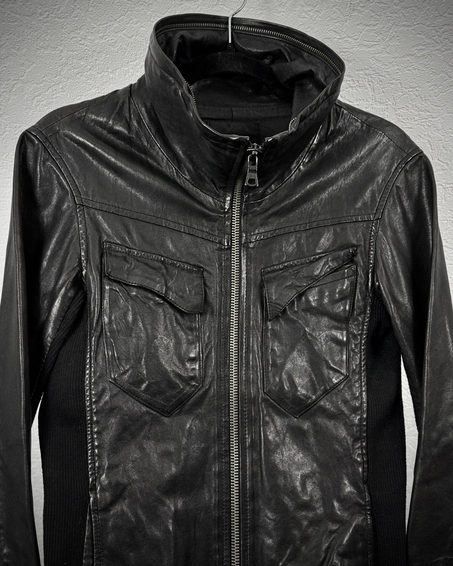 Buffalo Bobs Rib Knit High Neck Leather Jacket