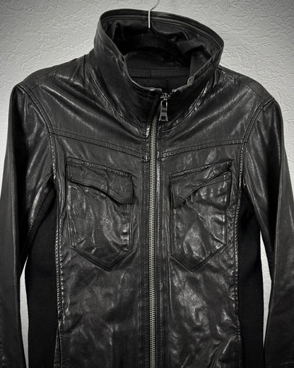 Buffalo Bobs Rib Knit High Neck Leather Jacket