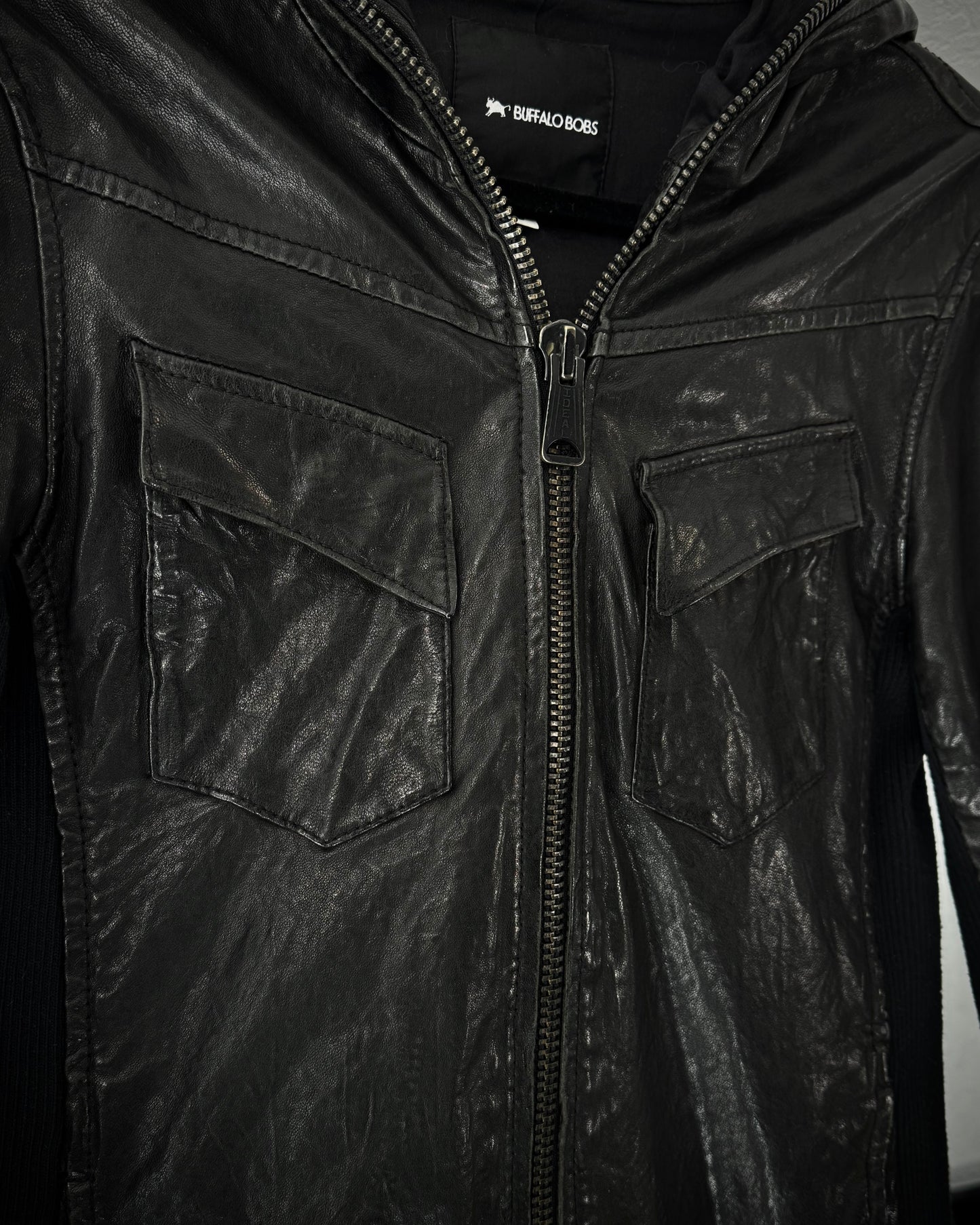 Buffalo Bobs Full Zip Hooded Leather Jacket