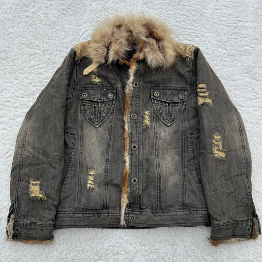 In The Attic Raccoon & Rabbit Fur Denim Jacket