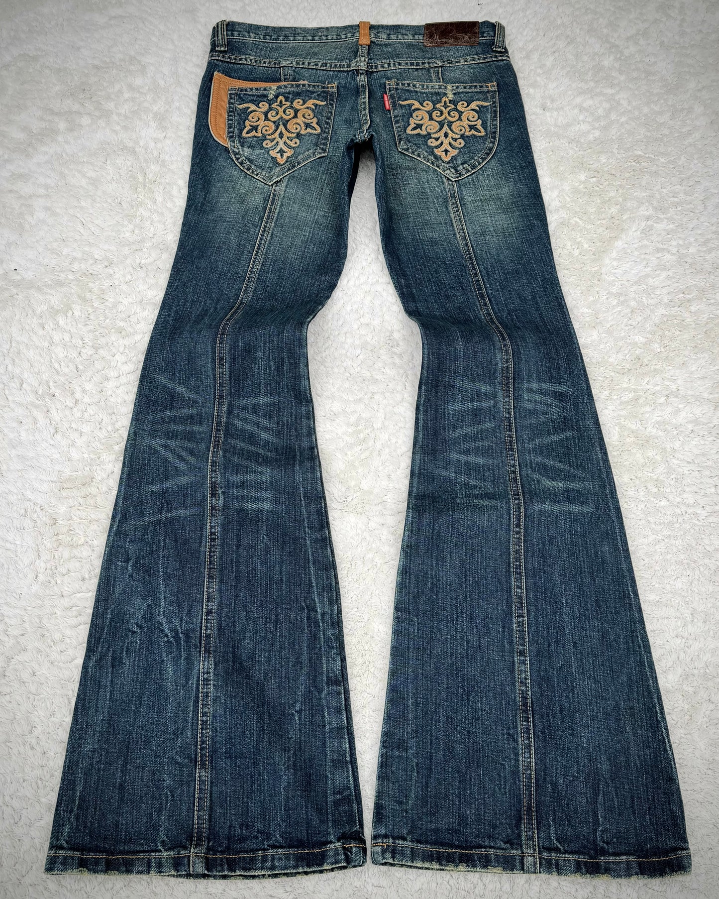 Tornado Mart Leather Tribal Mud Washed Flared Jeans