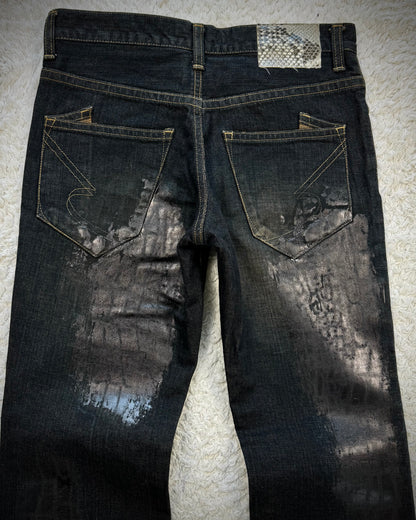 Semantic Design Crocodile Wax Splatter Mud Washed Bootcut Denim