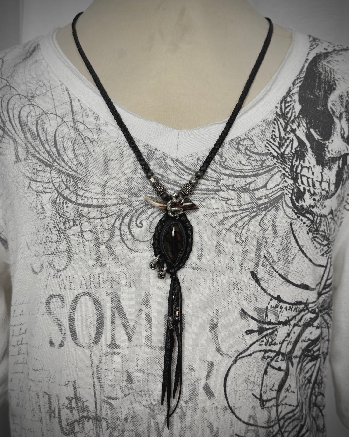 14th Addiction Pierced Snake Garnet Leather Necklace