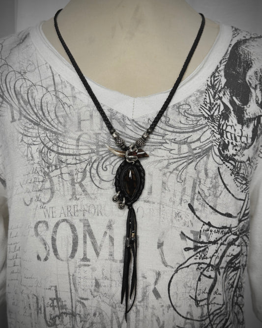 14th Addiction Pierced Snake Garnet Leather Necklace