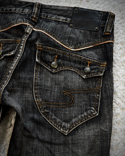 Semantic Design Slashed Whisker Washed Flared Jeans