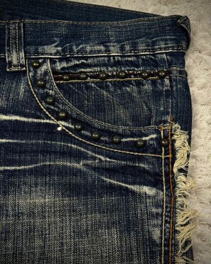 Tornado Mart Spiral Fringed Studded Flared Jeans