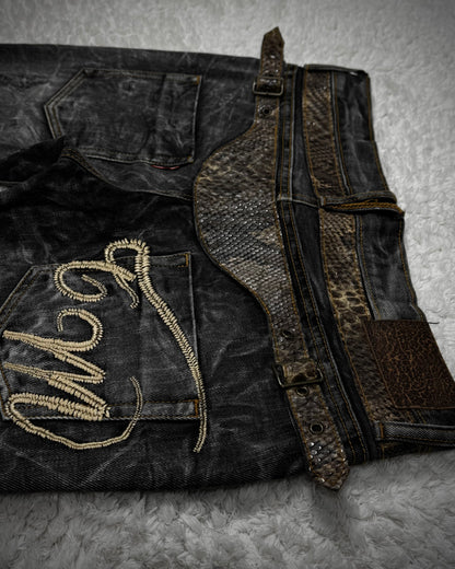 Tornado Mart Python Belted Flared Jeans
