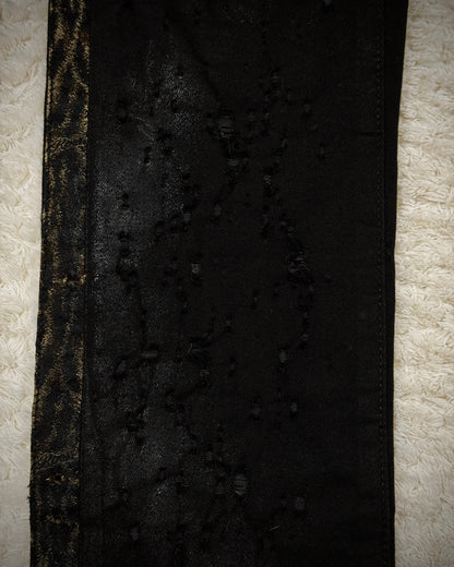 Roen Waxed Leopard Detailed Crashed Skinny Jeans