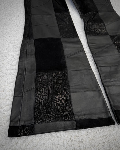 Patrick Cox Flared Textured Leather Patchwork Pants
